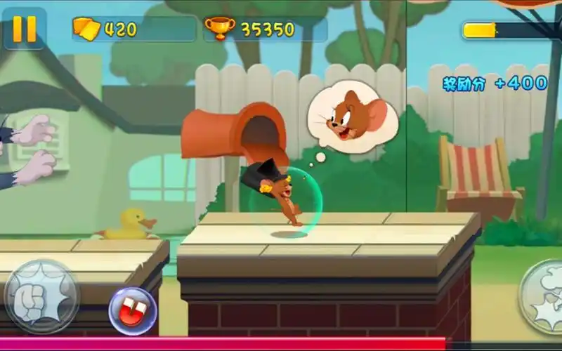 猫和老鼠跑酷游戏里杰瑞被汤姆追的直接跳崖了
