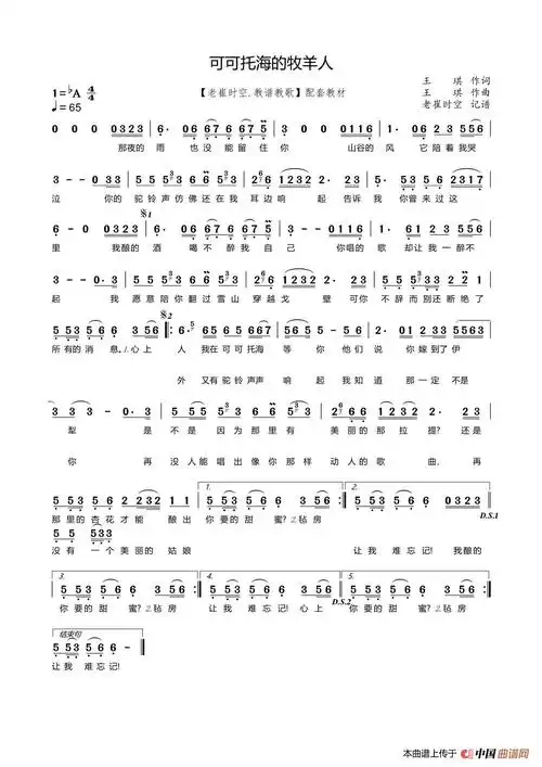 可可托海的牧羊人简谱2021央视春晚歌曲谱友园地