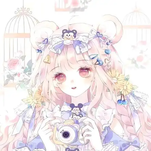 自截二次元可爱卡通动漫头像女头动漫人物头像一个可爱女生抱着兔子