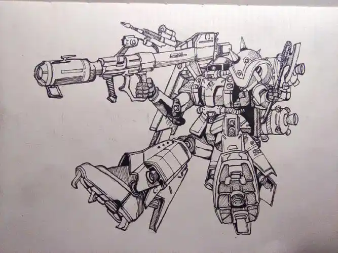 画个简笔画  #高达  #精神力扎古  #雷霆宙域  #针管笔手绘