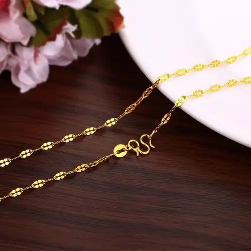 沙金锁骨细链子盒子链蛇骨水波圆珠元宝不掉色仿黄金首饰项链女