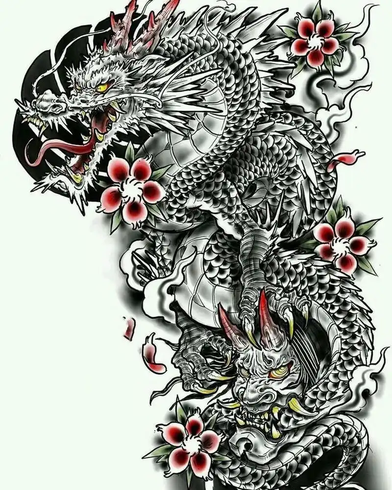 哈尔滨纹身|纹身手稿|过肩龙半甲 以龙为主体的半甲