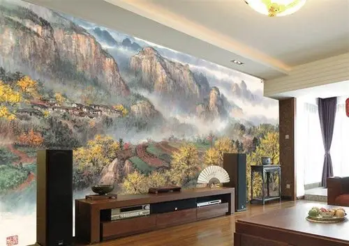 家装客厅墙绘 工装彩绘手绘工程 室内手绘墙 南京风景油画壁画