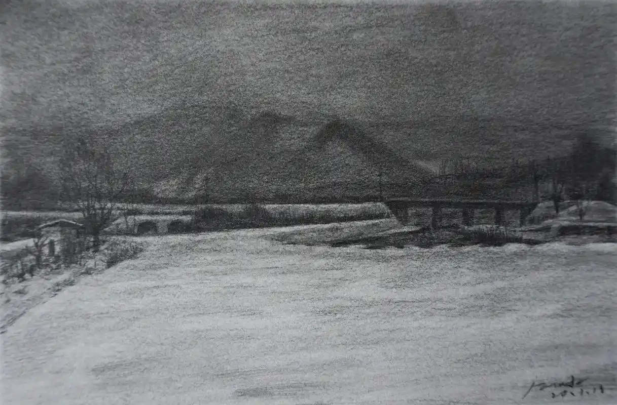 素描风景画步骤图冬日雪景