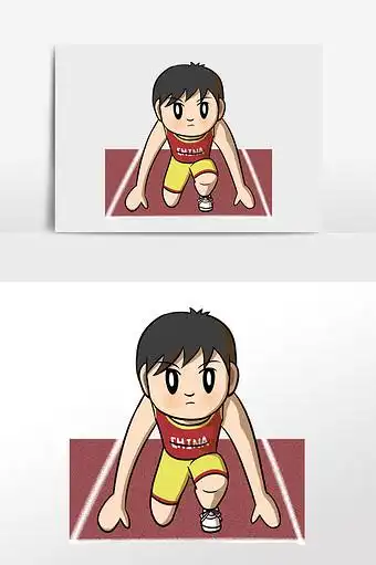 卡通运动员起跑插画元素图片下载