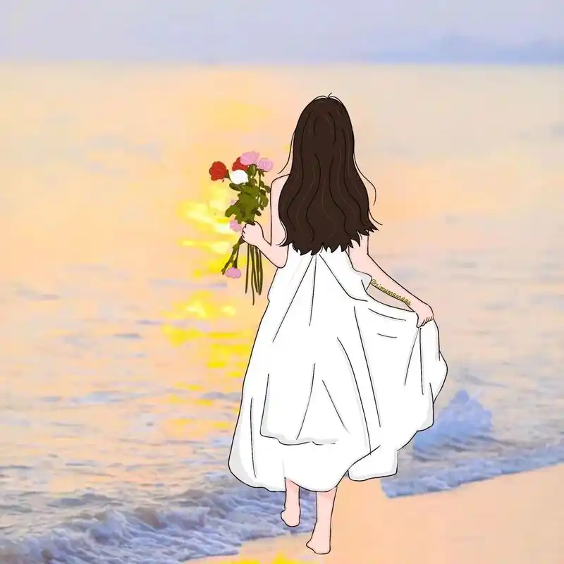 插画头像|海边背影女生头 今天的图画完