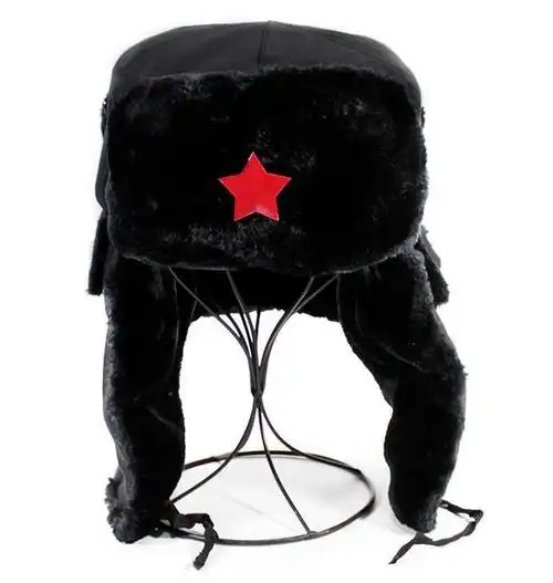 冬季加厚保暖东北棉军帽五角星火车头帽子复古护耳保暖雷锋帽军绿色红