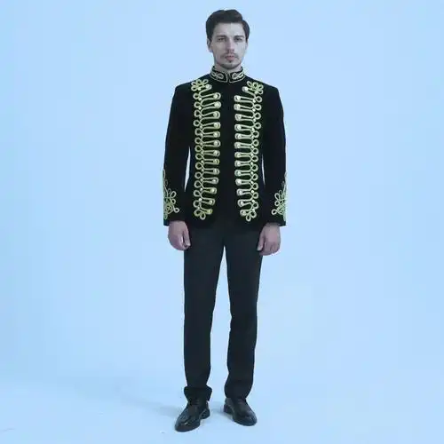 男士高品质立领丝绒重工定位绣西装外套宫廷绅士演出服新郎礼服