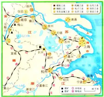 下图是长江三角洲地区工业城市分布及各城市工业结构示意图,据图回答.