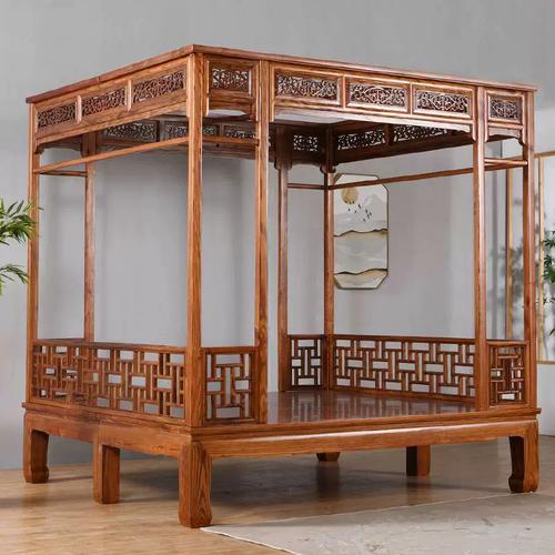 全实木架子床红木仿古古典南榆木月洞双人千工拔步床新中式踏步床