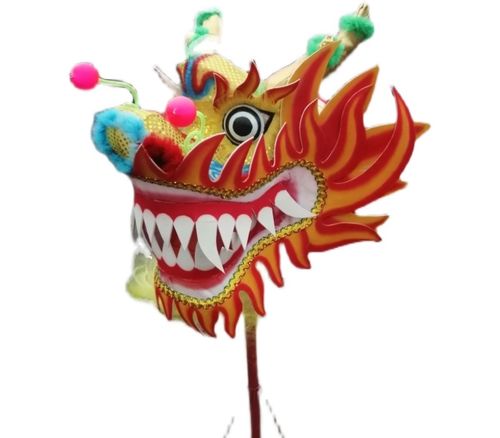 舞龙道具 民间秧歌黄色龙 舞龙小龙头 耍龙头铁丝 儿童舞龙道具