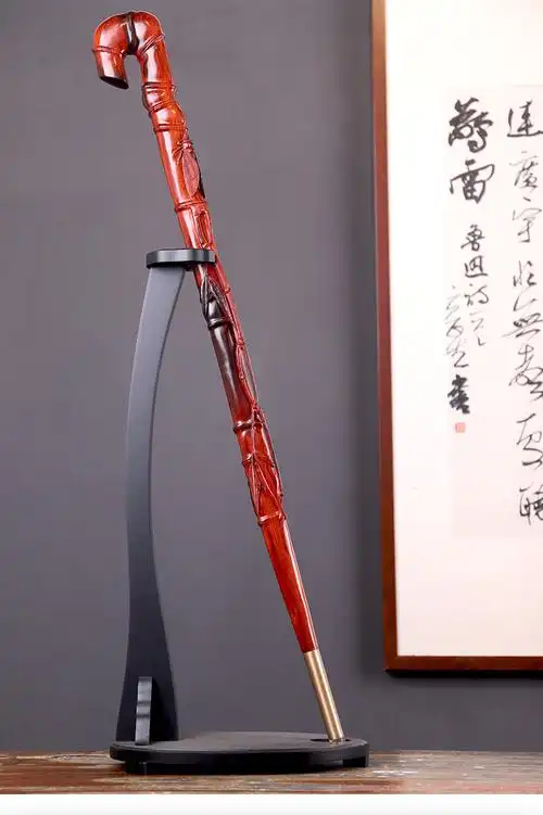 古珍絮旧知足常乐拐杖印度小叶紫檀木老人手杖木雕红木老年人红木质送