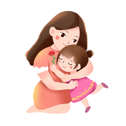 手绘可爱人物插图母亲节拥抱妈妈免抠素材