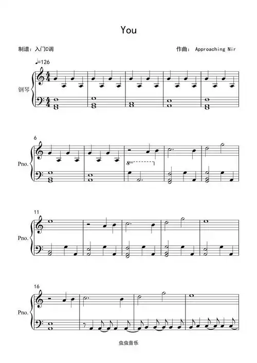 approaching nirvana《you》c调简单版钢琴谱-虫虫钢琴
