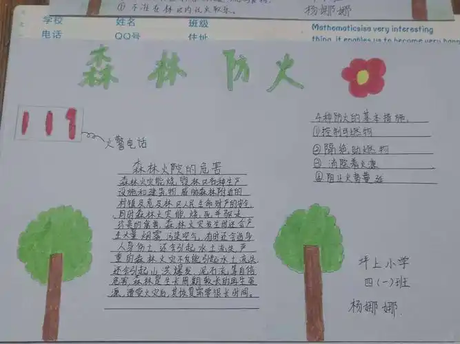 五华县坪上小学举行"森林防火,人人有责"手抄报活动 .