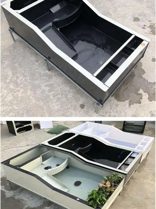 乌龟缸带晒台大号龟池阳台家用乌龟养殖箱过滤槽龟箱龟池塑料龟缸米黄