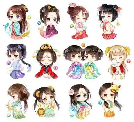 十二星座q版汉服简笔画十二星座简笔画人物十二星座12星座古风少女简