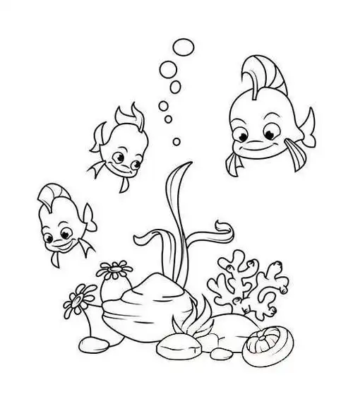 海底世界喷水鱼简笔画