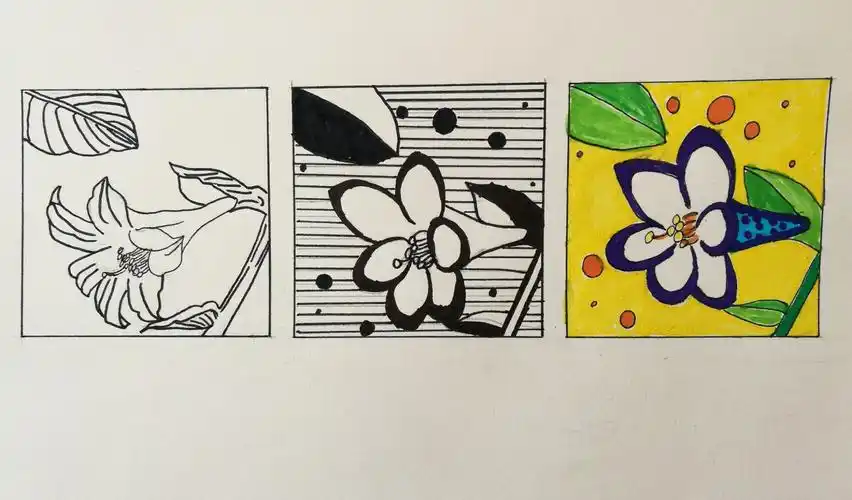 世政美校四年二班《花的写生与变化》作业