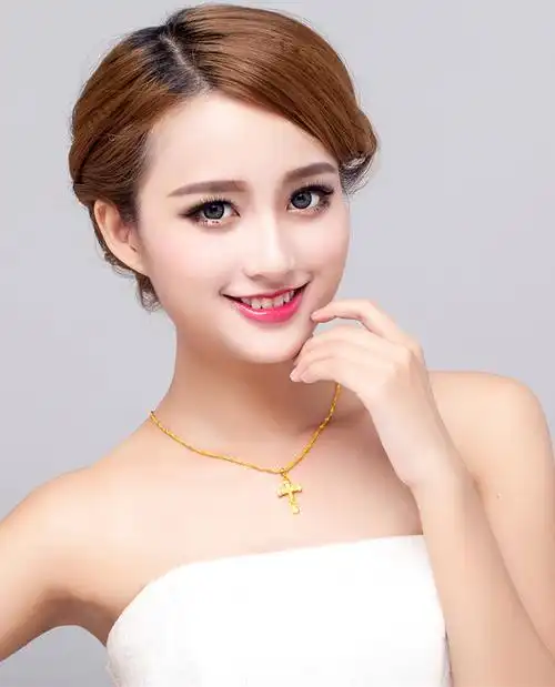 黄金项链女士款玫瑰花爱心吊坠含999足金新24k细锁骨水波链3d圆珠_双