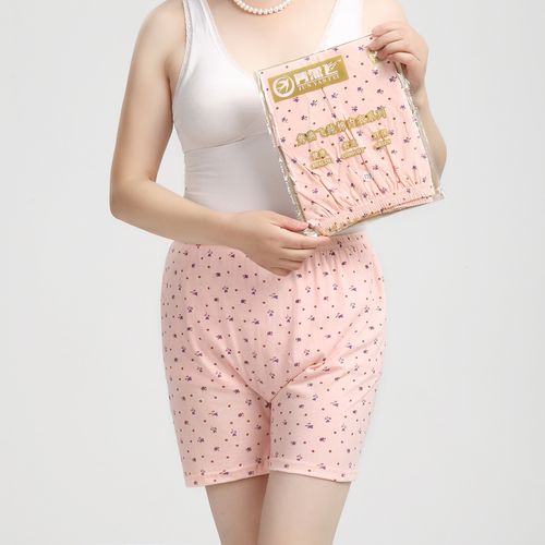 中老年妈妈纯棉女内裤老人高腰大码平脚短裤女士宽松碎花裤头全棉