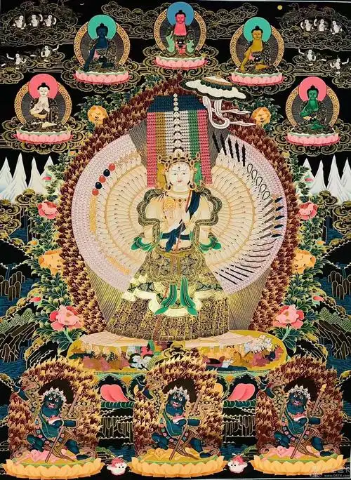 大白伞盖佛母矿彩唐卡