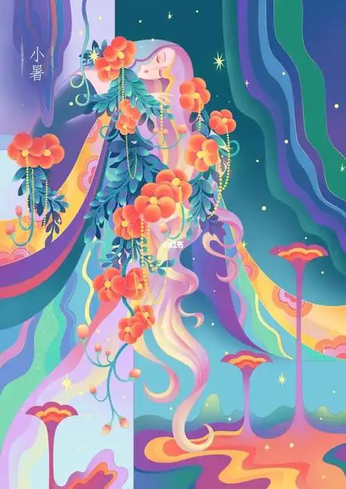 原创插画24节气小暑凌霄花