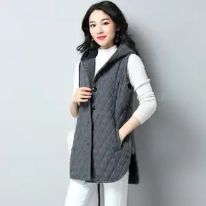 艺拉棉麻中长款棉坎肩女冬季夹棉背心女马甲宽松纯色加厚马夹外套