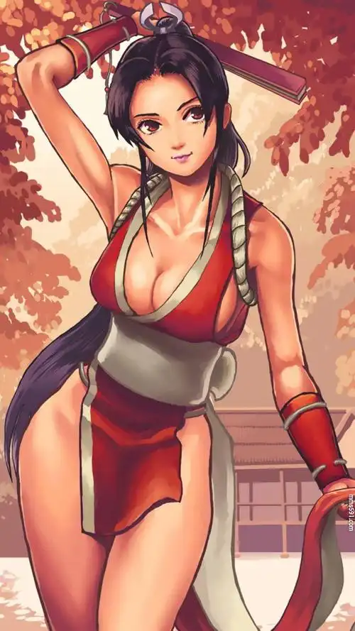 拳皇游戏美女大胸美腿性感的不知火舞拿扇子手机壁纸图片大全(3)