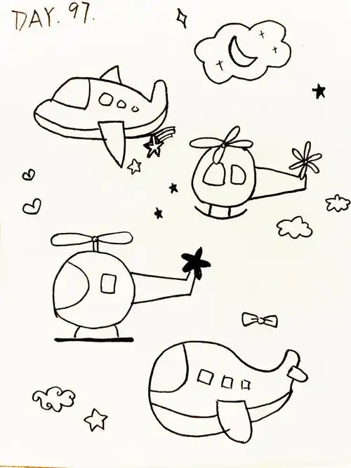 97100简笔画手账素材飞机