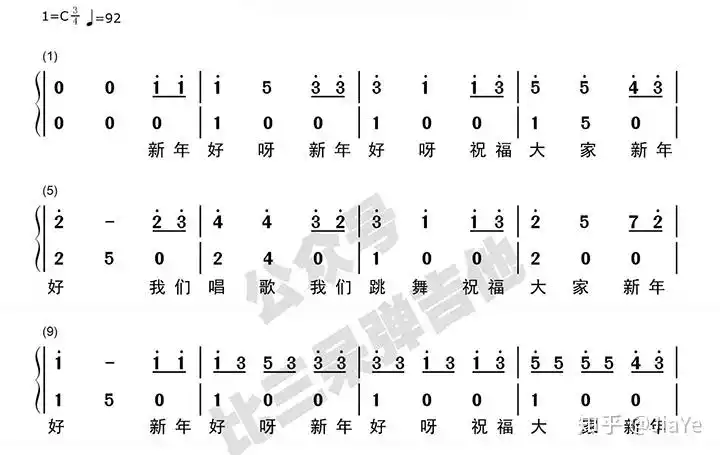 《新年好》拇指琴简谱