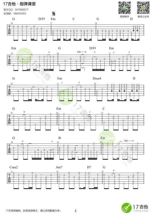 指弹改编周杰伦晴天附高清吉他谱