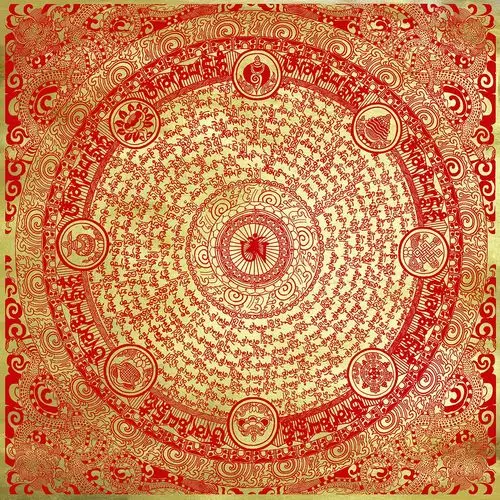 六字真言咒轮唐卡静心手绘描金画佛像diy