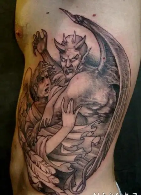 腰侧天使恶魔纹身图案