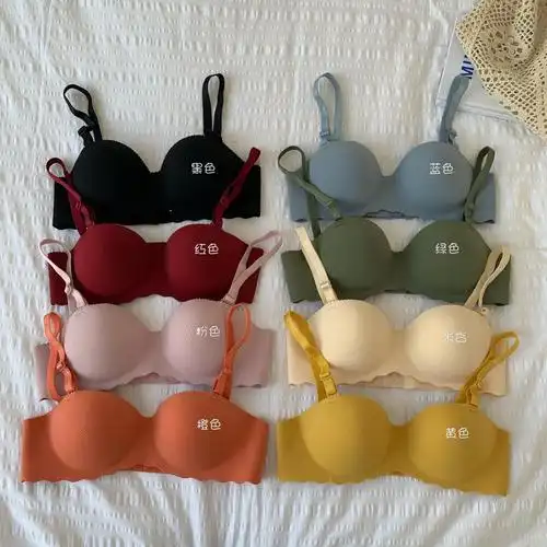 2020春季糖果色无痕文胸裹胸无钢圈聚拢小胸罩学生内衣 蓝色 32/70ab
