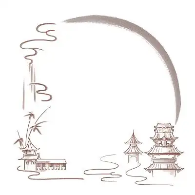 中式建筑边框水墨画水墨边框古典边框png素材