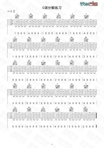 练习曲c调和弦分解练习吉他谱
