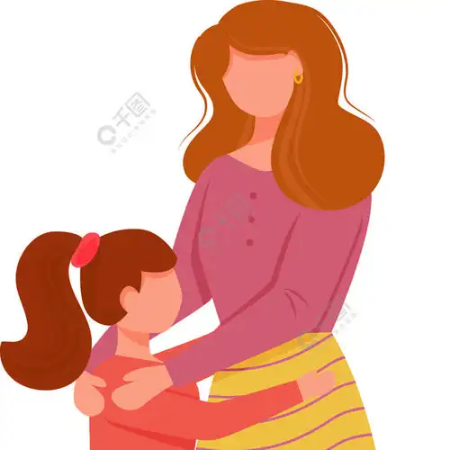 可爱的妈妈与女儿平面矢量图亲密的家庭关系小女孩问候妈妈白人母亲抱
