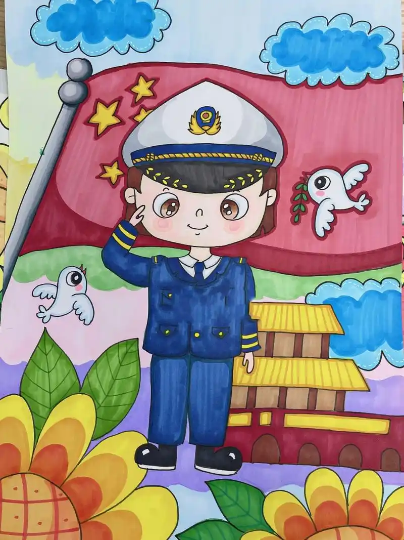 【吖丫乐手绘】国庆节军人主题儿童画