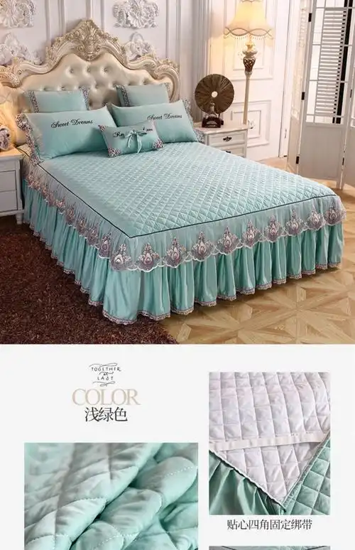 纯色韩版夹棉床裙单件裙式床罩蕾丝花边加厚15米18x20床套夏季沉鱼