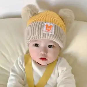 宝宝帽子秋冬季韩版可爱超萌婴幼儿毛线帽冬天加厚男女童套头帽潮