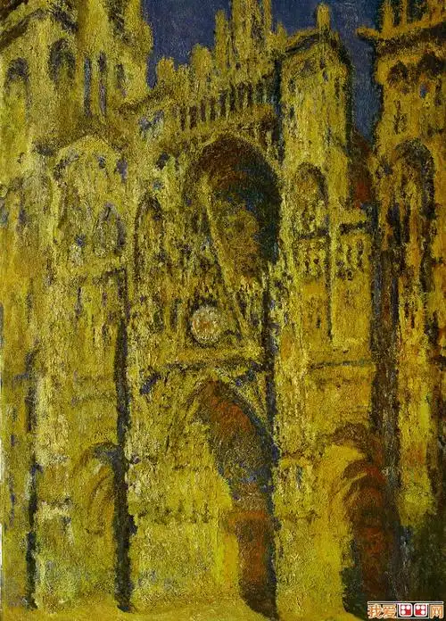 印象派画家莫奈抽象画:日光下的卢昂主教堂