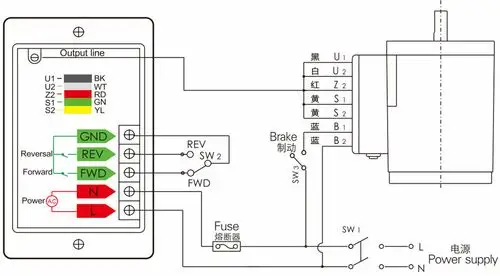 ws-l数显调速器接线方法 ◆ 单向旋转