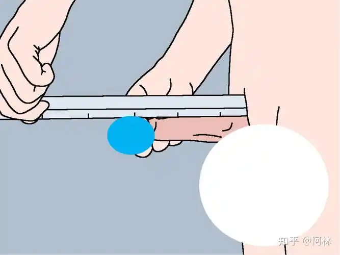 包茎者,尽量将包皮后推再牵拉龟头),量尺平行于丁丁背侧,测量丁丁夹角