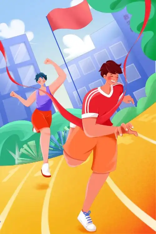 校园运动会跑步冲刺夺冠扁平插画