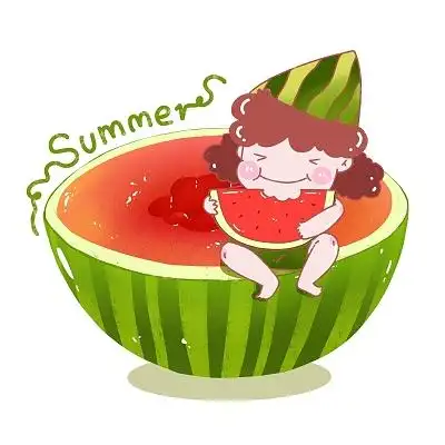 手绘水彩夏天西瓜素材卡通手绘矢量夏季可爱西瓜png素材手绘红色夏天