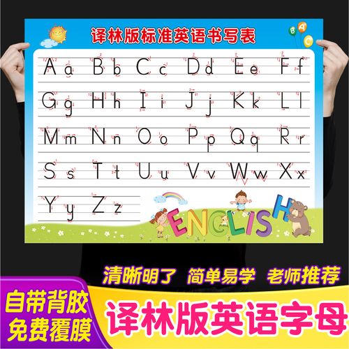 小学生英语字母表译林版26个字母标准书写表辊棒体挂图墙贴海报纸