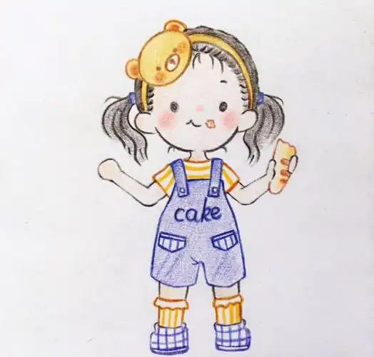彩铅手绘,可爱小女孩简笔插画,表情萌翻了