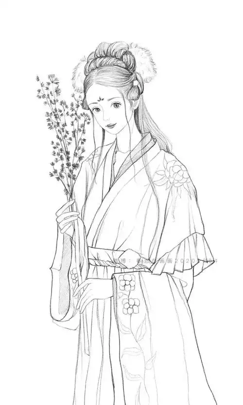 古风汉服人物手绘线稿!(120张效果图线稿合集)_中国