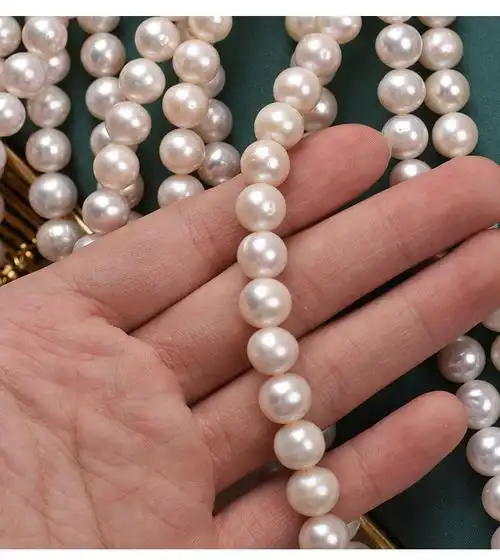 厂家批发9-10mm近正圆珠天然淡水珍珠半成品裸珠强光微瑕diy材料